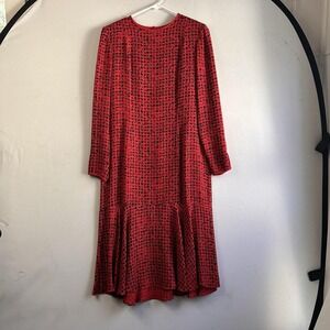 VTG 80s Anne Crimmins For Umi‎ Collections Women's Dress Silk Red 12 Drop Waist